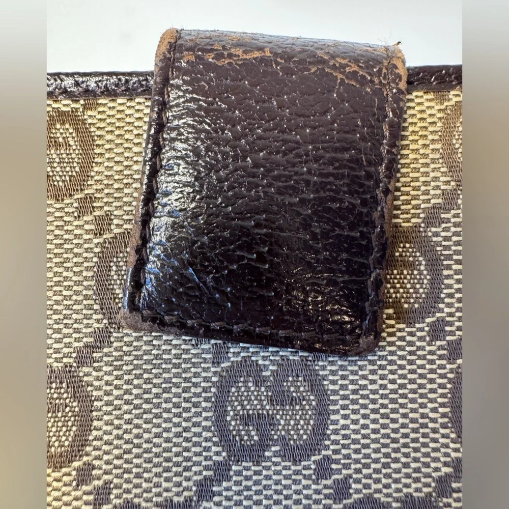 Gucci Signature Tan and Brown Canvas Monogram Bi Fold Wallet